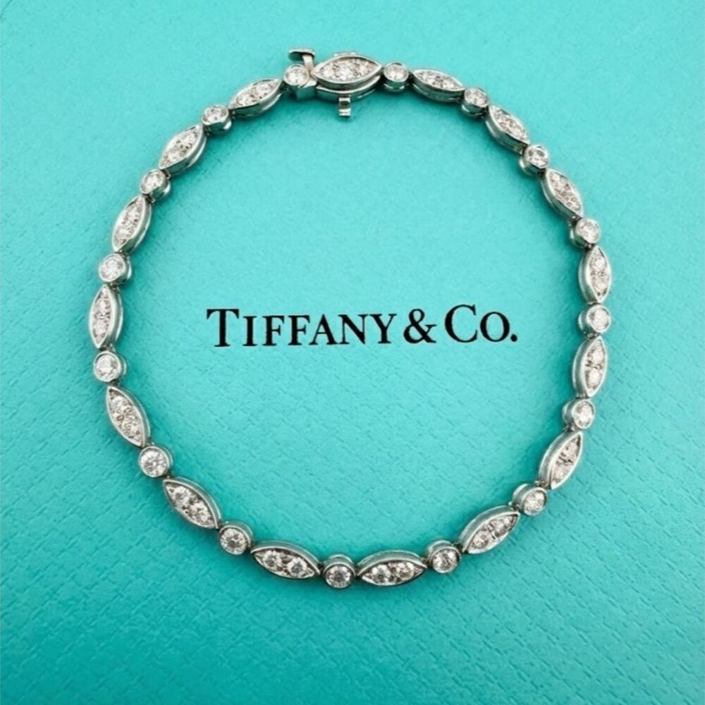 Tiffany & Co. Jazz Swing Diamond Platinum Tennis Bracelet 6.5" + Extra Links